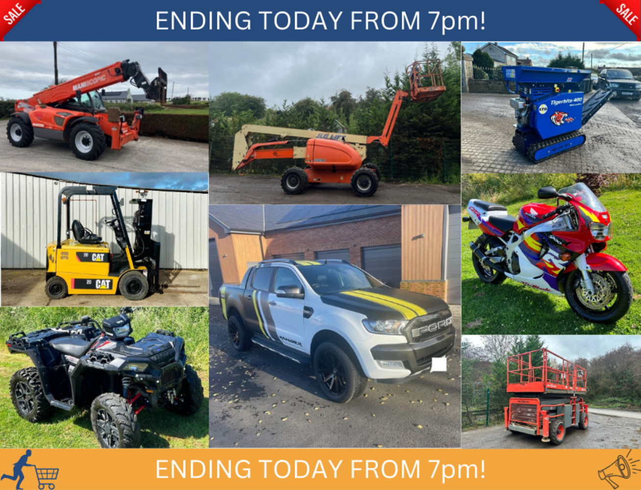 ENDS TODAY 7PM! 2022 RANGE ROVER SPORT, LAND ROVER DISCOVERY, NEW/UNUSED 2023 APACHE FORKLIFT, 2023 VW GOLF, JCB EXCAVATOR, MOWERS & MUCH MORE