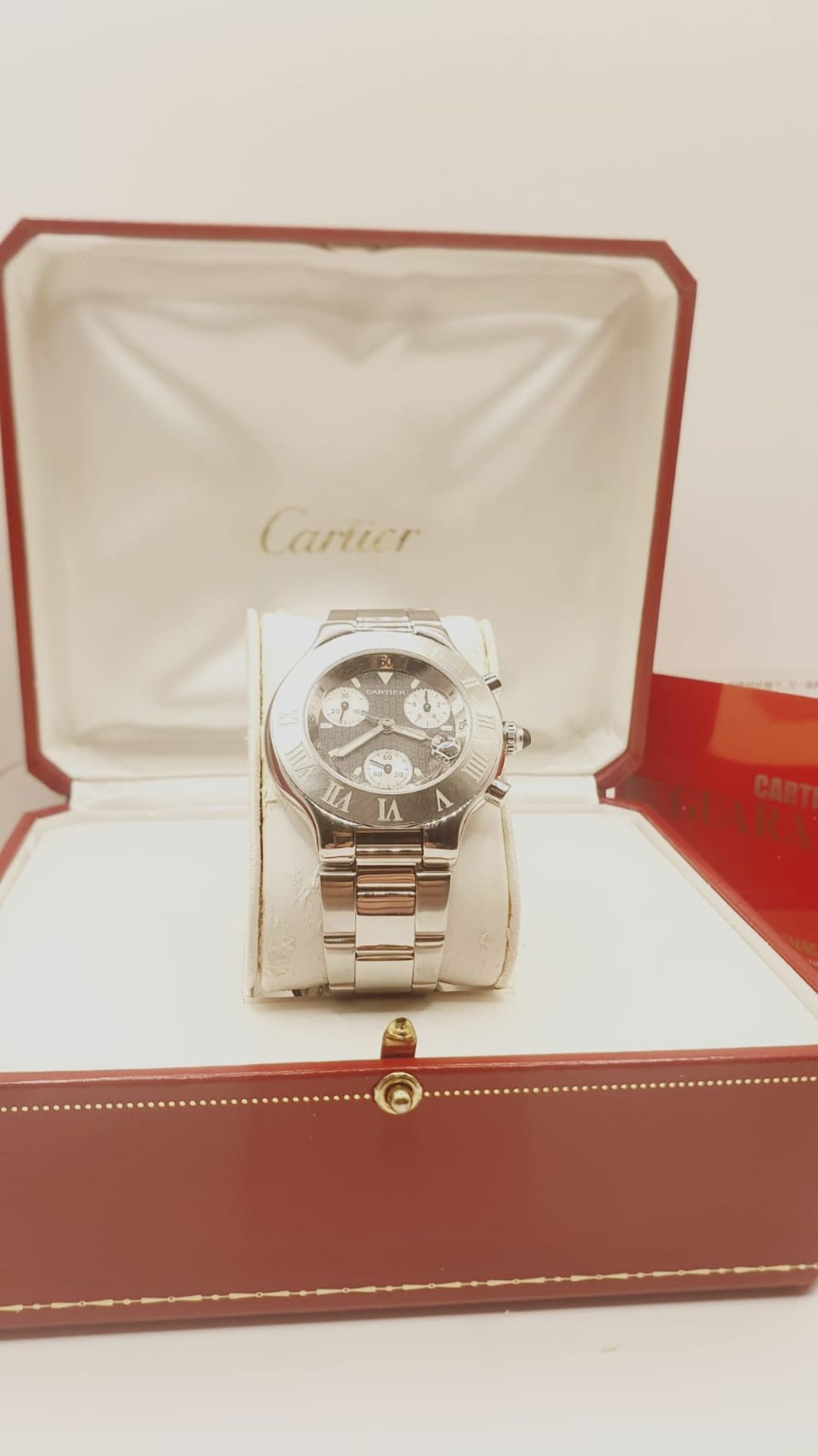 CARTIER CHRONOSCAPH MENS SWISS WATCH, STEEL & BLACK. - Image 3 of 10