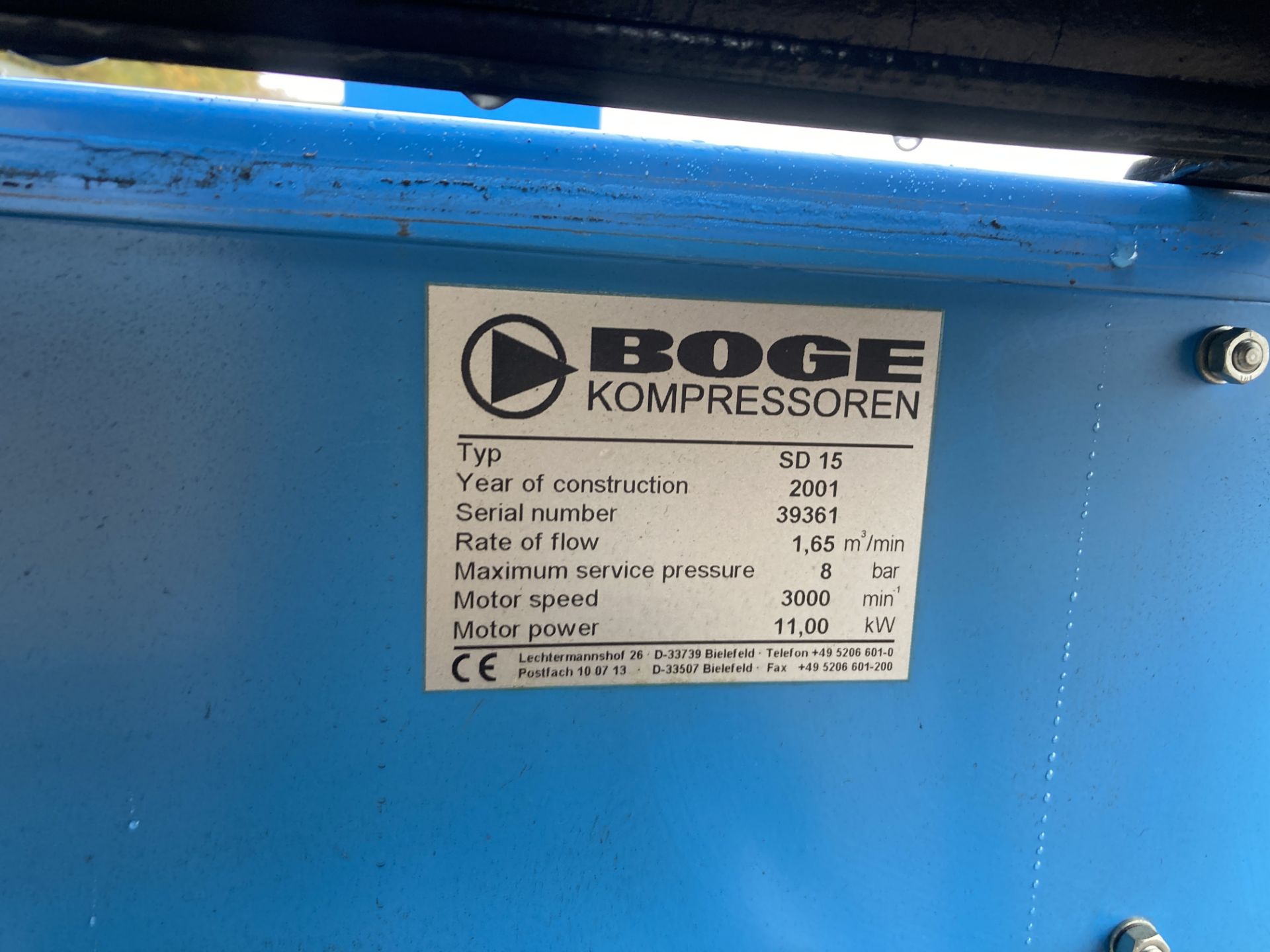 2001 BOGE SD15 COMPRESSOR *PLUS VAT* - Image 9 of 9