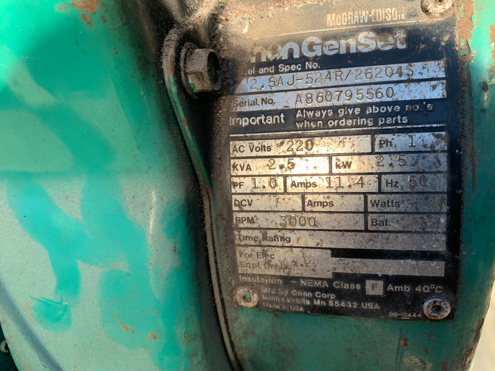 Onan 2.5 Genset - spares or repair *NO VAT* - Image 5 of 5