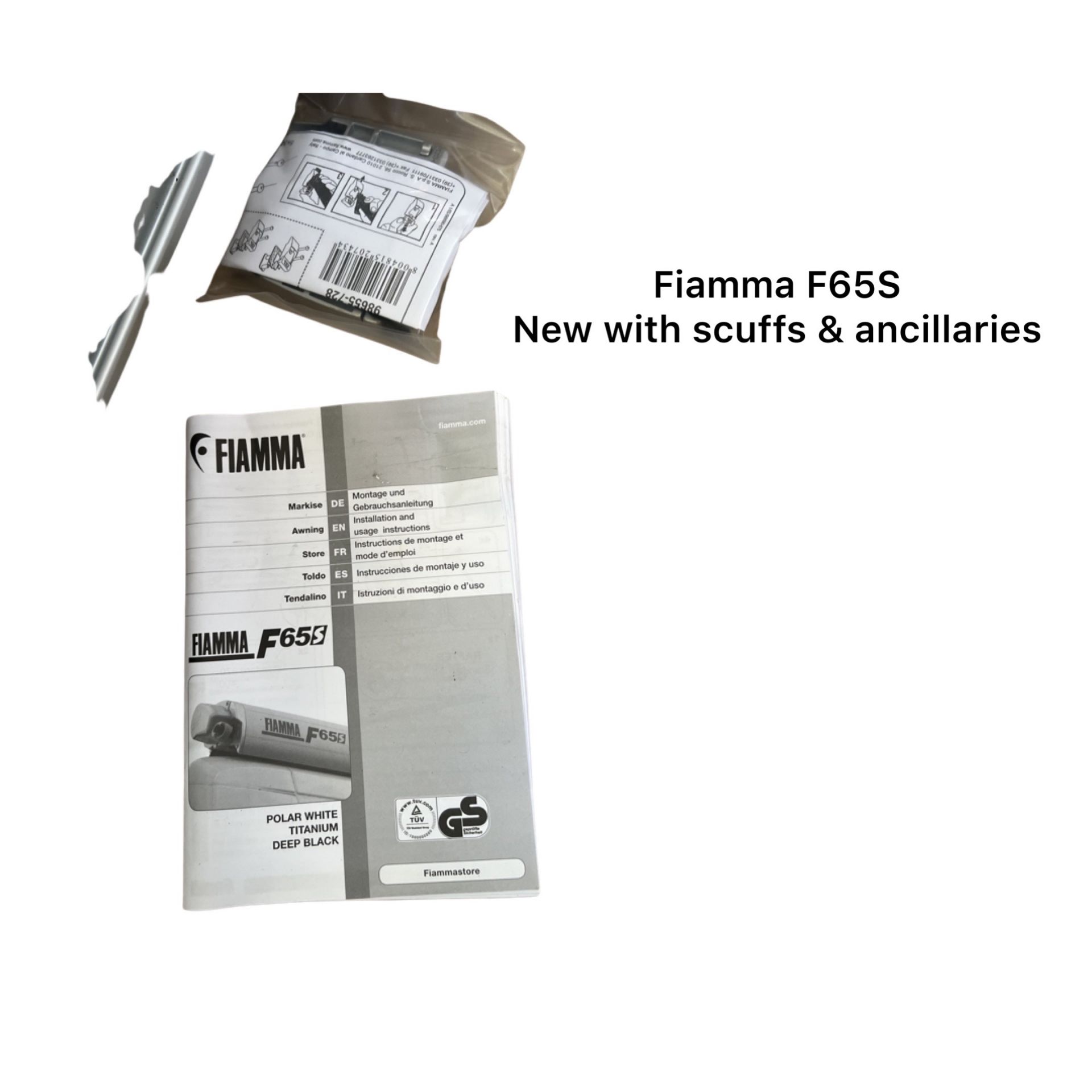 Fiamma F65S Polar white cassette with titanium Deep Black canopy *NO VAT*