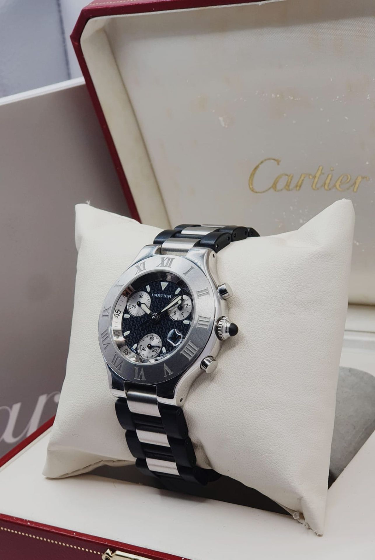 CARTIER CHRONOSCAPH MENS SWISS WATCH, STEEL & BLACK. *NO VAT* - Image 6 of 8