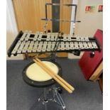 Home practice set of glockenspiel, practice drum pad and stand and beaters, in carry case