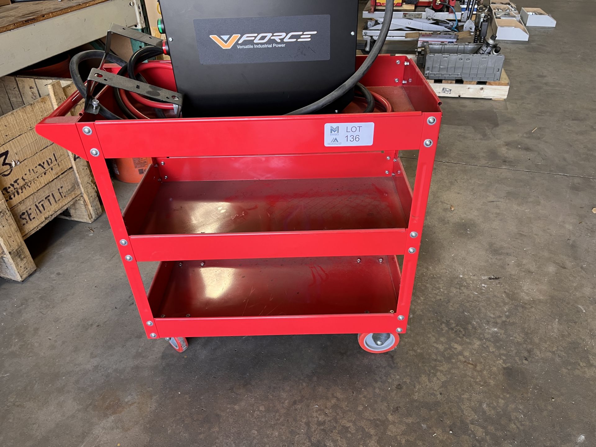 Red Metal Rolling Cart no contents