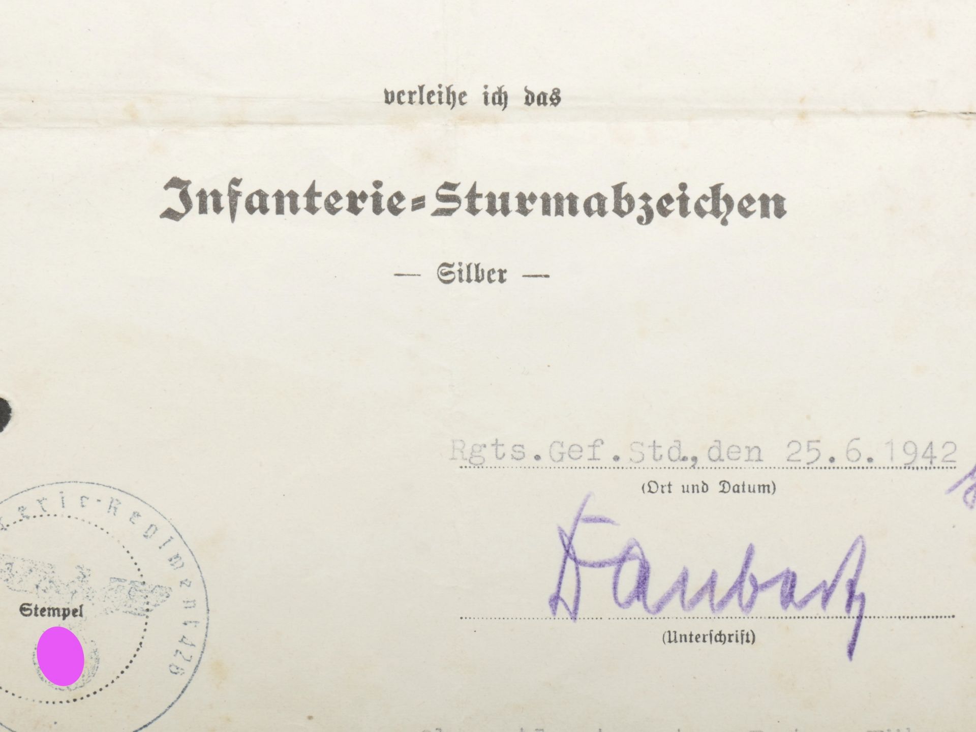 Diplome Infanterie Sturmabzeichen. Infanterie Sturmabzeichen diploma. - Image 4 of 5