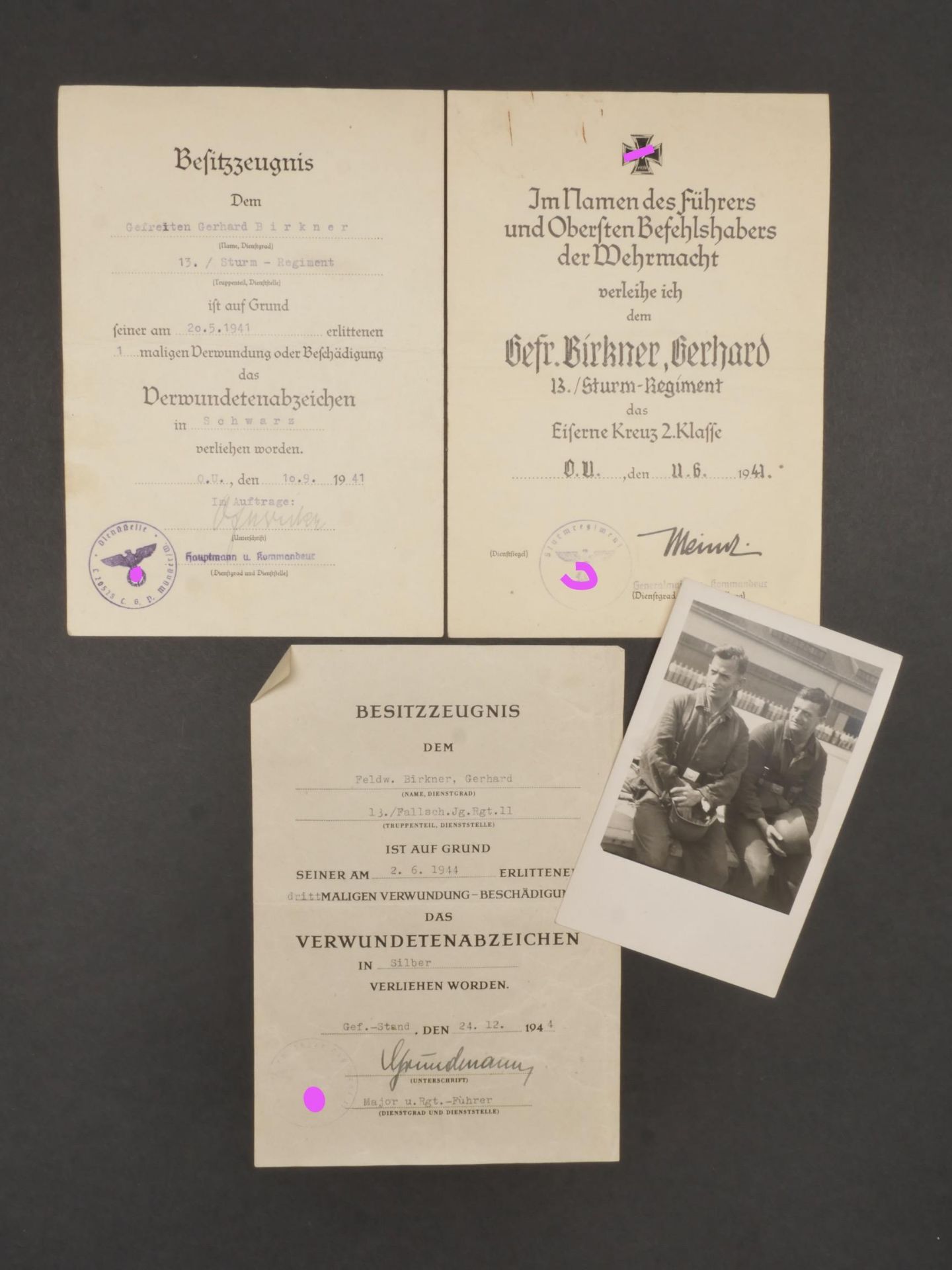 Diplomes du parachutiste Birkner. Paratrooper diploma.`