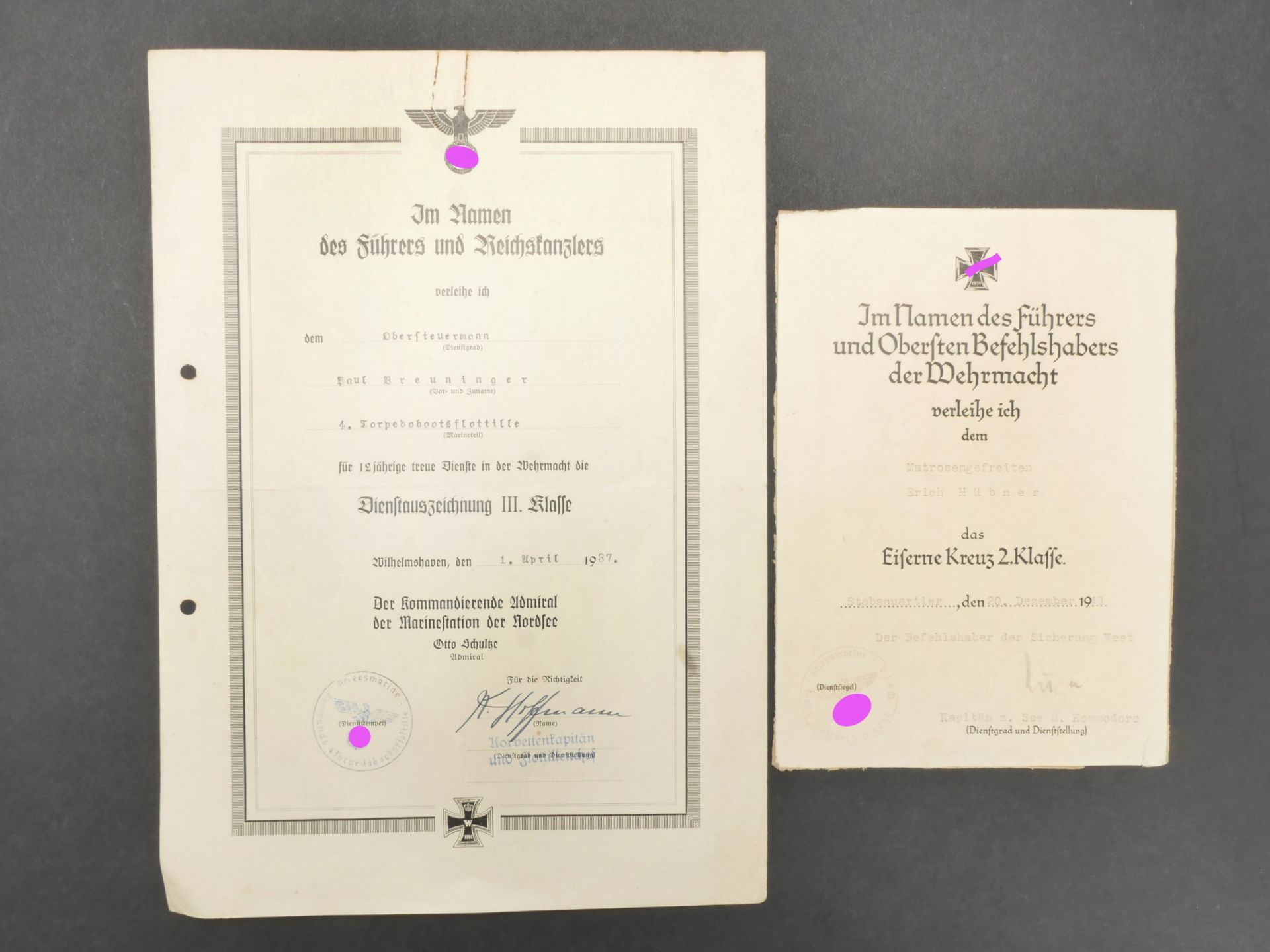 Diplome Kriegsmarine. Kriegsmarine diploma.