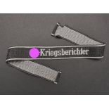 Bande de bras SS Kriegsberichter. SS Kriegsberichter cuff tittle.