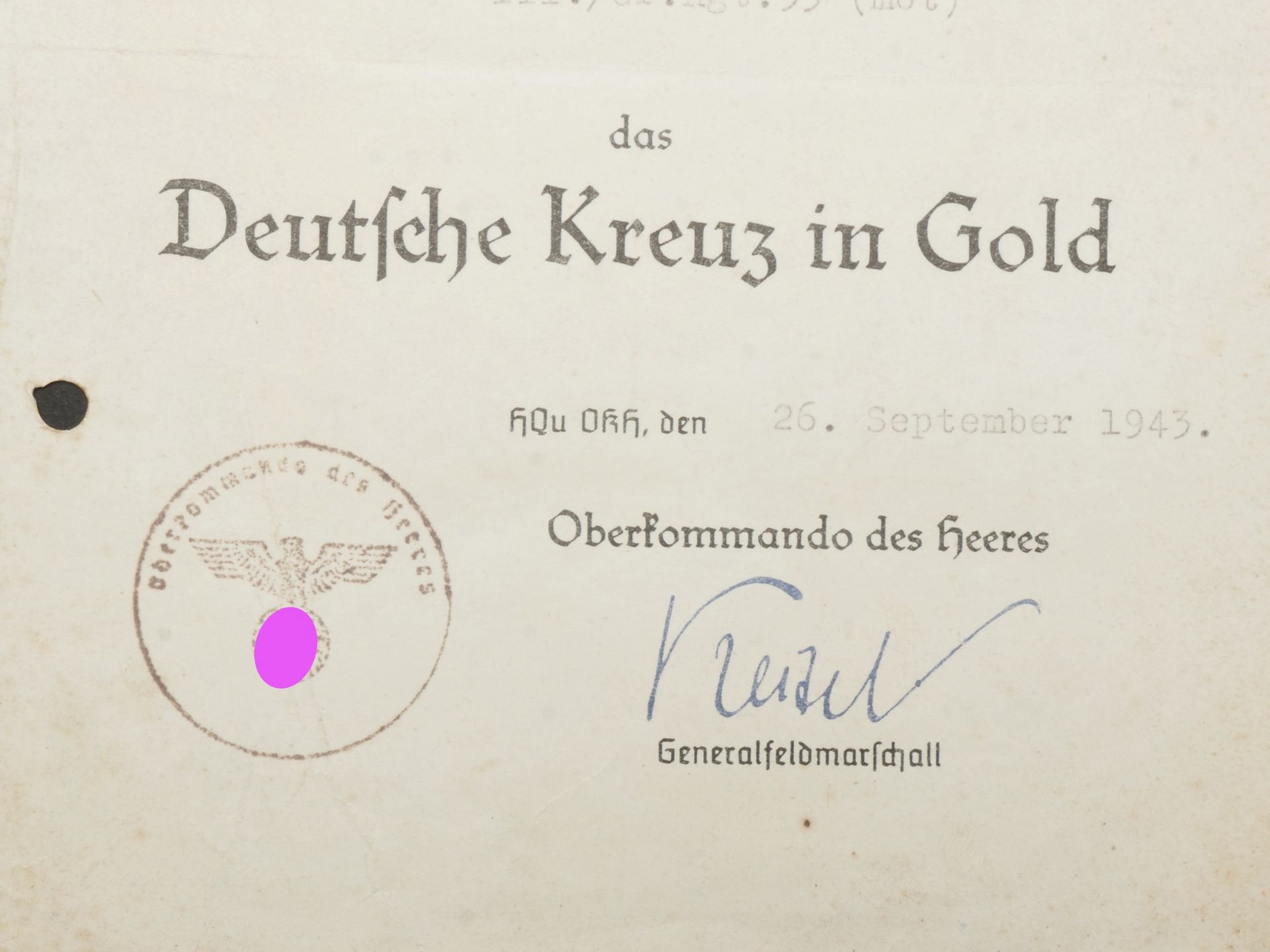 Diplome Deutsche Kreuz in Gold. Deutsche Kreuz in gold diploma. - Bild 4 aus 5