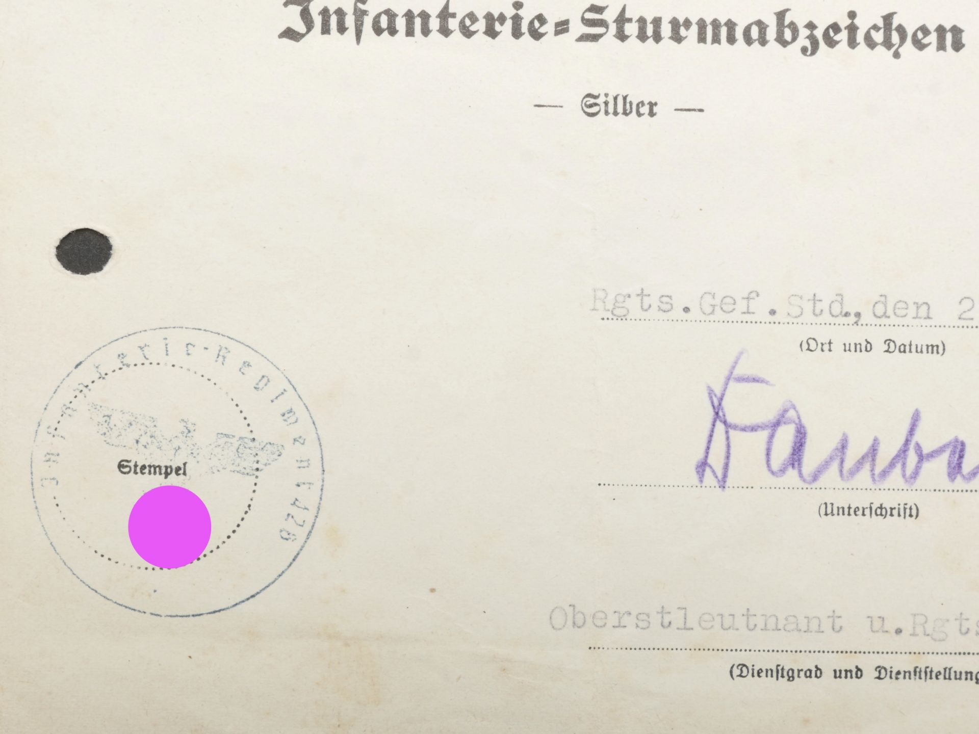 Diplome Infanterie Sturmabzeichen. Infanterie Sturmabzeichen diploma. - Bild 5 aus 5