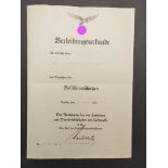 Diplome du parachutiste Gerster. German paratrooper diploma.