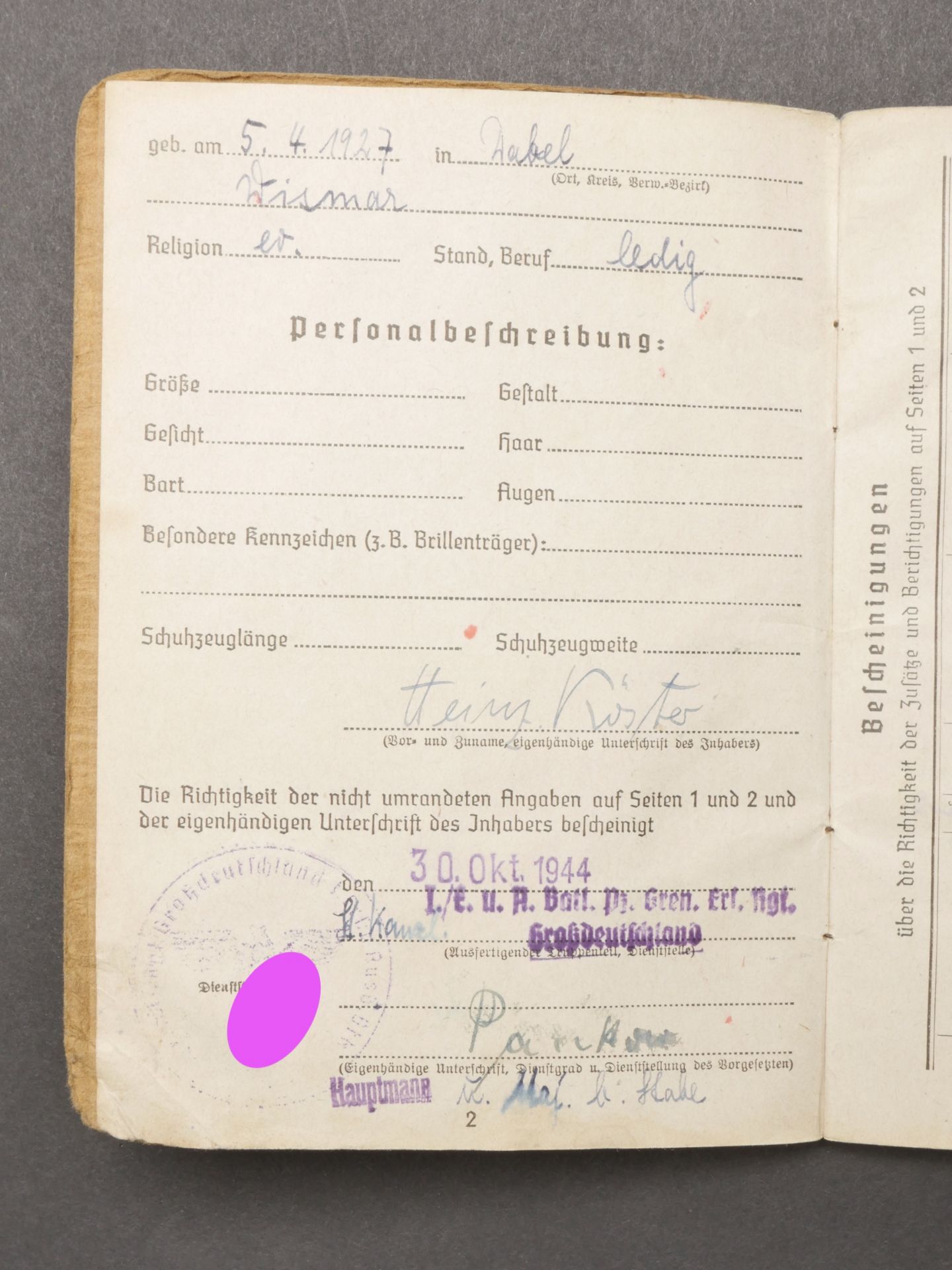 Soldbuch Grossdeutschland. Grossdeutschland soldbuch