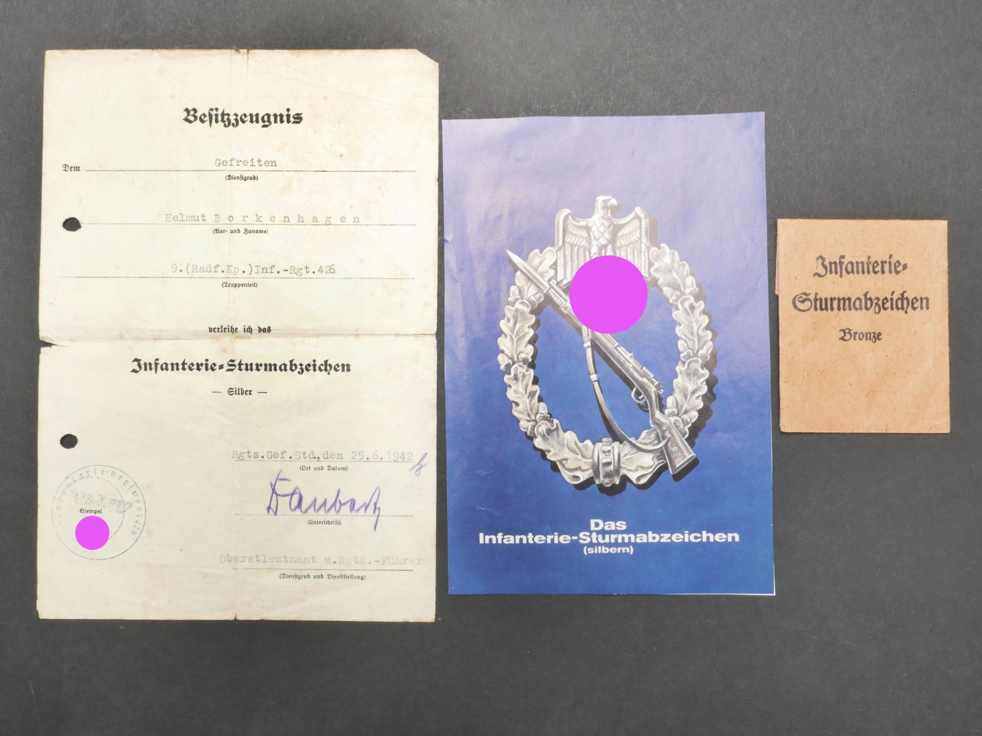 Diplome Infanterie Sturmabzeichen. Infanterie Sturmabzeichen diploma.