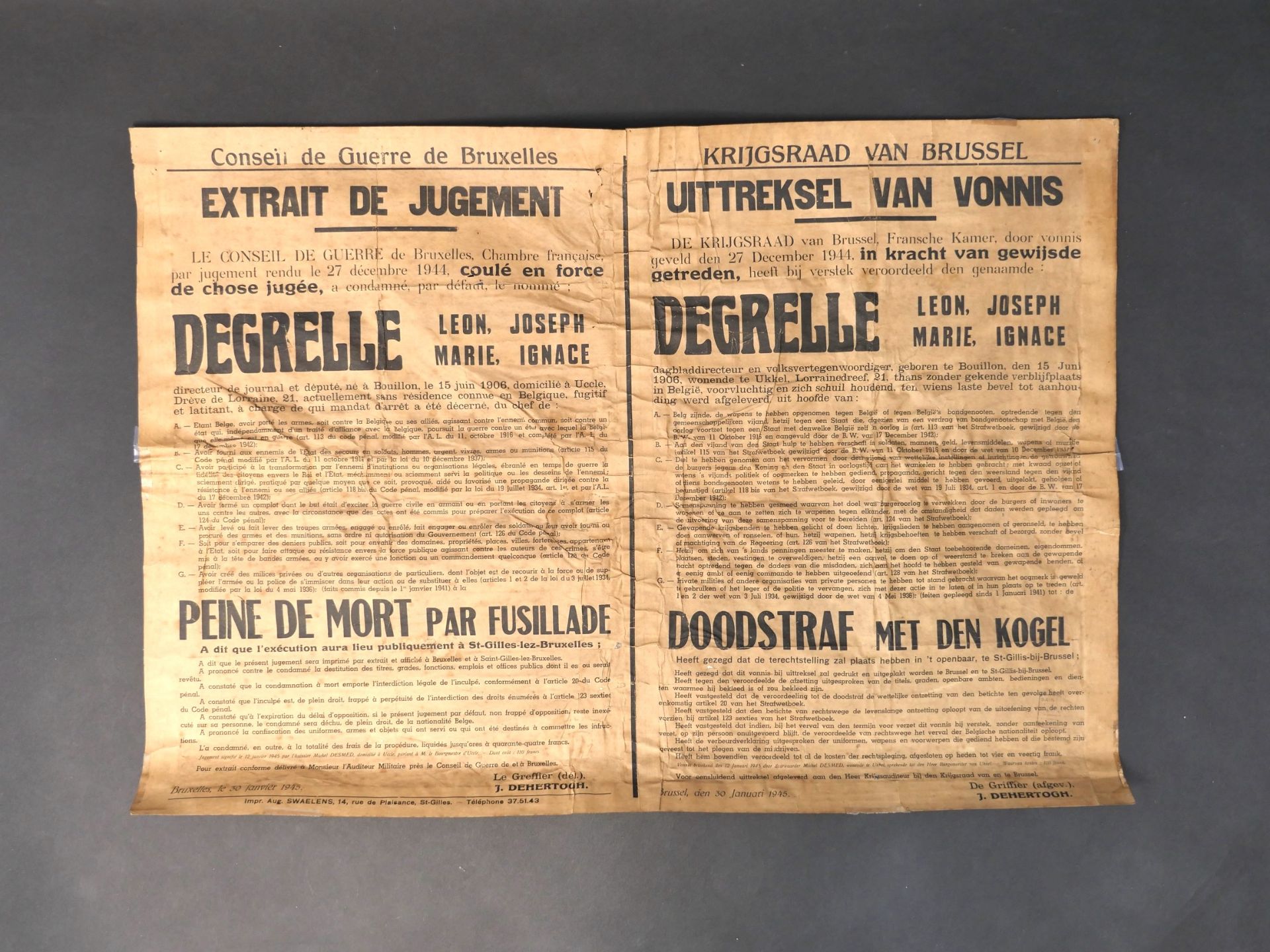 Affiche Extrait du Conseil de guerre de Leon Degrelle. Poster Extract from the War Council of Leon D