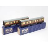 A pair of Hornby Dublo D21 Corridor Coaches 1/2nd Class and Brake/2nd Class. Mint condition with