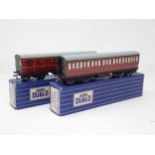 Two Hornby Dublo D13 Suburban Coaches 1/3rd and Brake/3rd in mint condition, boxes excellent