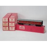 Seven Hornby Dublo BR 2-rail Coaches comprising 2x 4052, 4062, 2x 4063, 4075 and 4078. All in mint