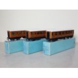 Three Hornby Dublo LNER Coaches in 1949 boxes comprising 2x 1st/3rds and 1x Brake/3rd. All in mint