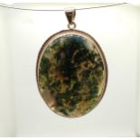An oval Moss Agate Pendant in 9ct gold rope twist frame, approx 32mm x 42mm, approx 13.60gms