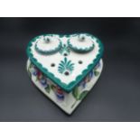 A Wemyss pottery heart-shaped Inkstand with two lidded ink pots, floral painted, 6in, impressed mark