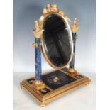 An impressive gilt metal Pietra Dura and Lapis Lazuli Dressing Mirror, the oval bevelled mirror