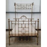 A Victorian brass half tester Bed, the foot end with arched top and knopped turned spindles, 4ft 6in