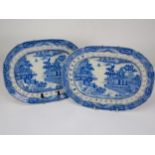 A pair of 19th Century Davenport pearlware oblong Dishes with pierced frieze decorated with fence