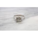 A Diamond single stone Ring claw-set old-cut stone, estimated 2.35cts, in platinum, ring size S