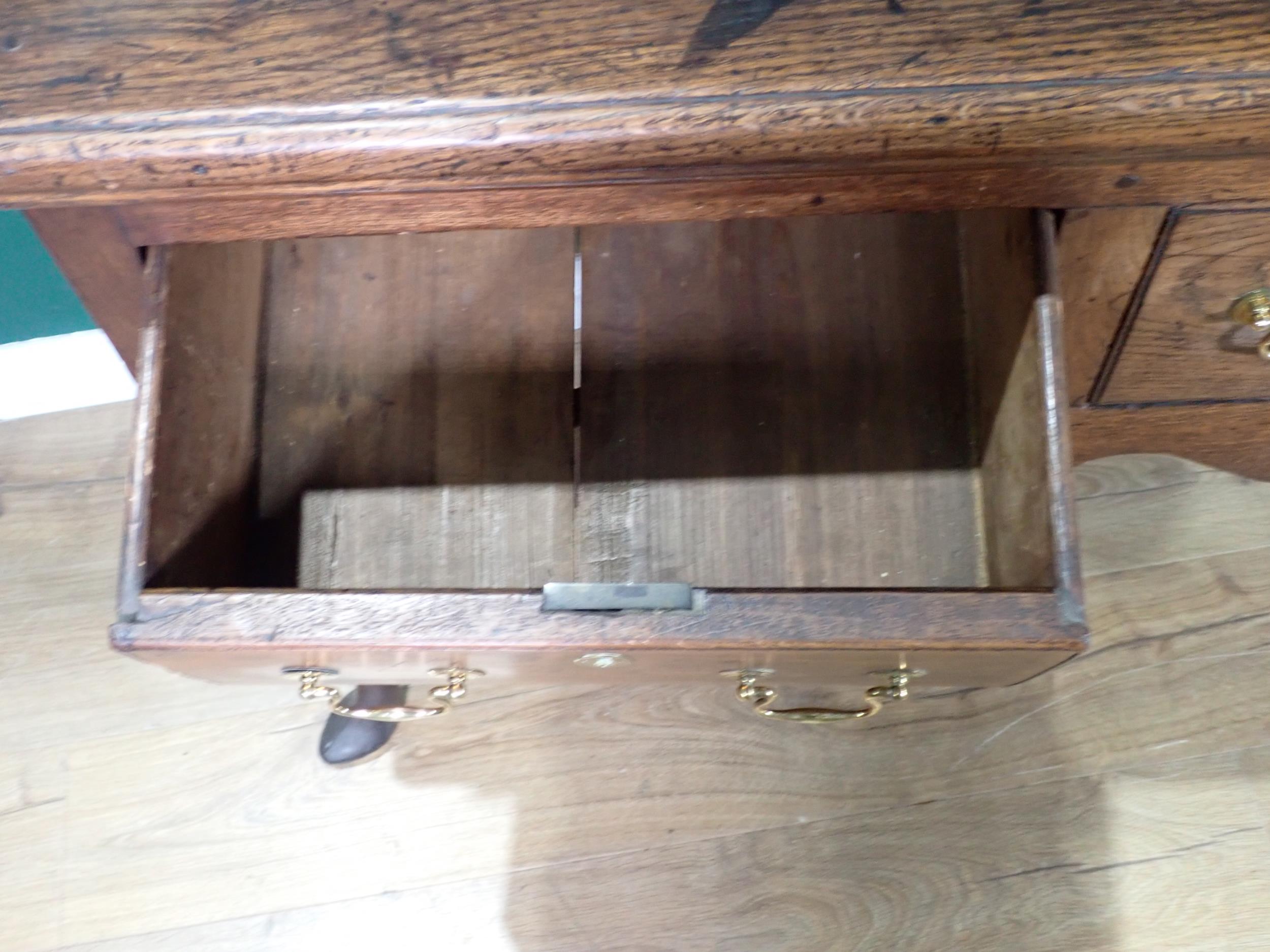 An 18th Century oak Dresser Base with thick moulded top fitted three frieze drawers above shaped - Image 12 of 12