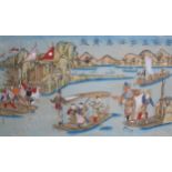 CHINESE SCHOOL, TWENTIETH CENTURY, Figures in boats on a river; and Figures gathered by a Loggia and