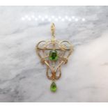 A Victorian green Garnet topped doublet and Seed pearl Pendant/Brooch the openwork plaque set