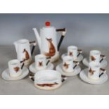 A Royal Doulton Coffee Set, 'Reynard the Fox', Reg No 744193, including Coffee Pot, Cream Jug,