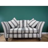 A Cavendish 'Sall' Sofa in 'Madame Stripe Midnight' upholstery with two scatter cushions, 6ft W