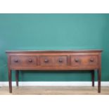 An 18th Century oak Dresser Base fitted three frieze drawers on squared tapering supports, 6ft 2in W