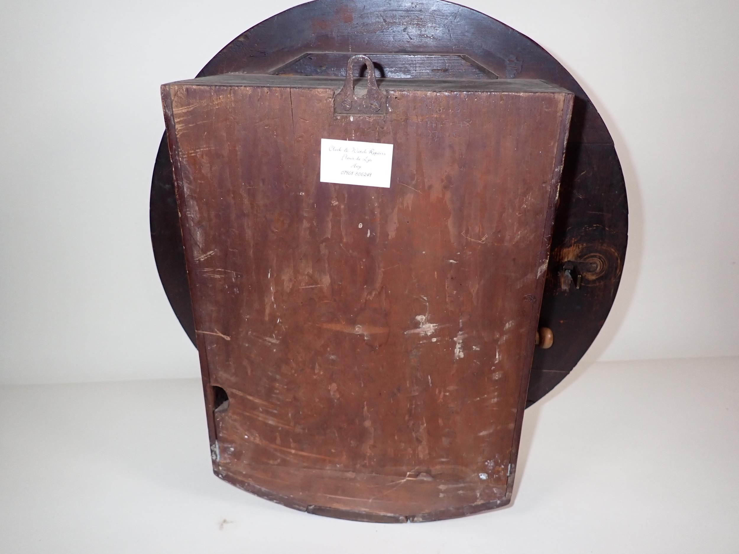 A 19th Century mahogany cased circular Wall Clock with white enamel circular dial inscribed Tummell, - Image 4 of 4