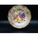 A Royal Worcester Plate painted peaches and grapes, signed P. Platt, gilt gadroon border, 10½in