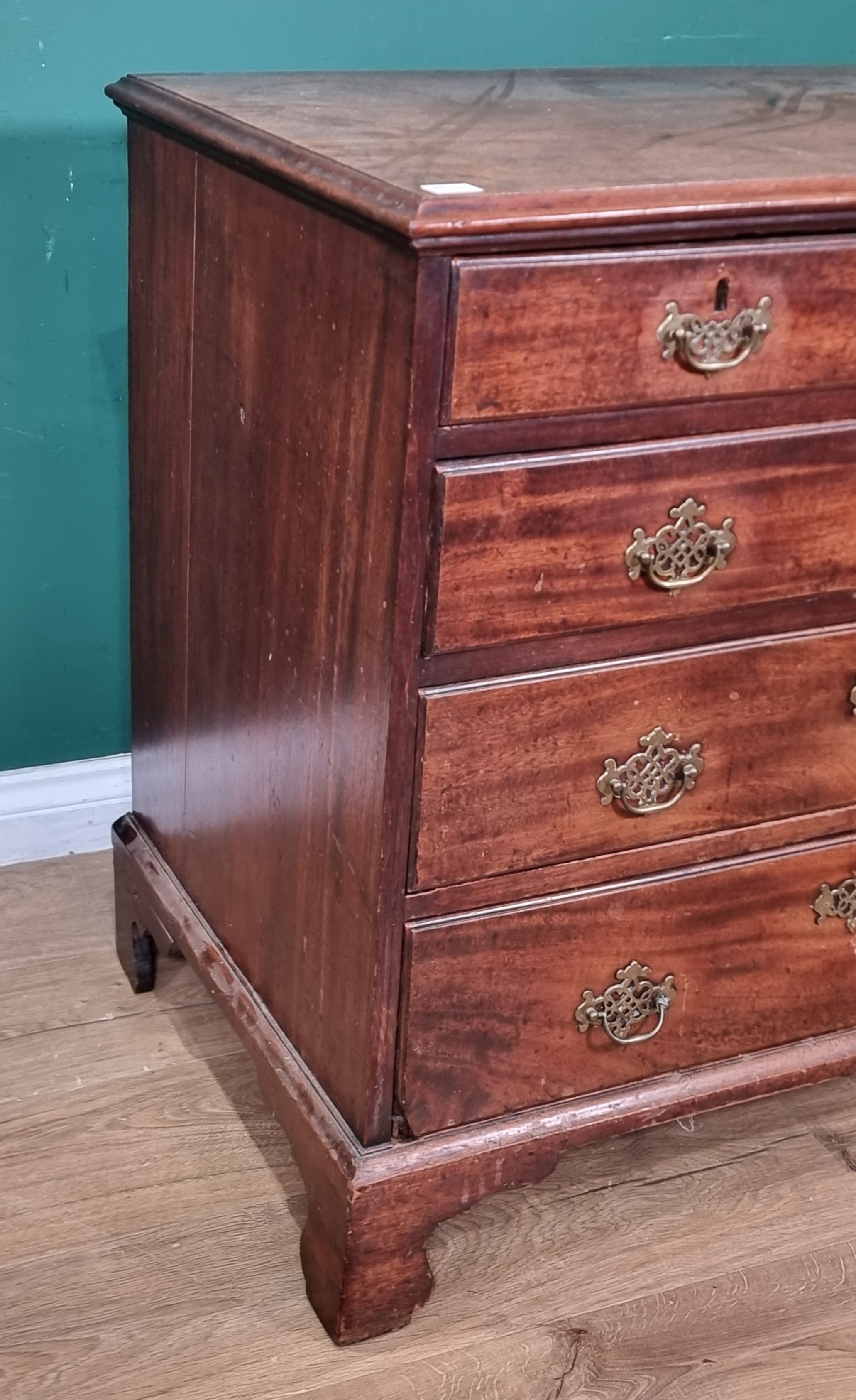 A George III mahogany Chest of two short and three long drawers on bracket feet, 2ft 9in wide - Image 2 of 3