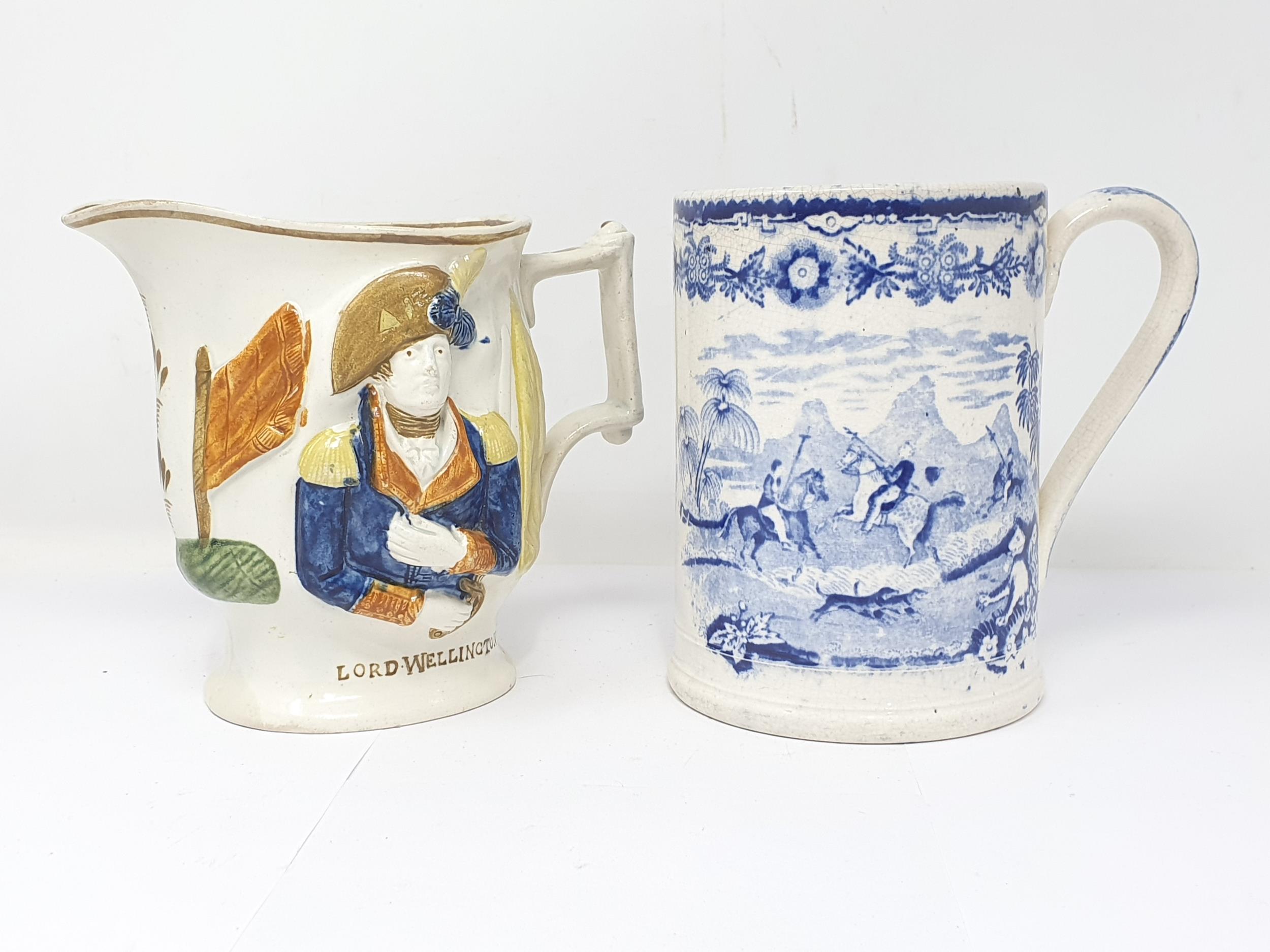 A 19th Century English pottery Jug with relief moulded portraits of Lord Wellington and General Hill - Image 2 of 7