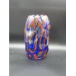 A Eugenio Ferro large Murano Art Glass blue Vase with orange and gilt decoration, 12½in, etched