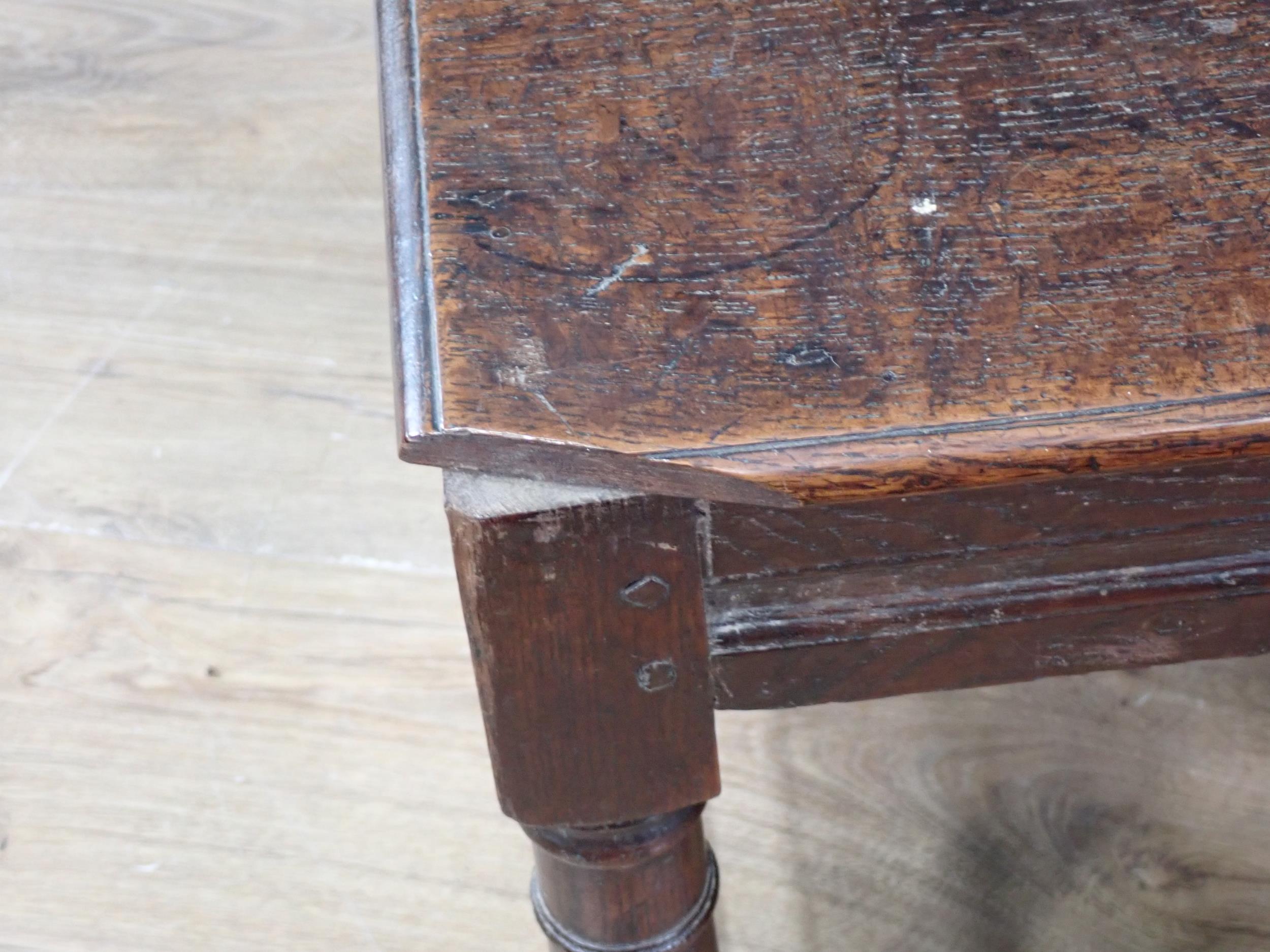 A pair of 17th Century oak Hall Chairs with pierced shaped crests above foliate carved panel - Image 2 of 6