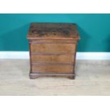 An early 18th Century oak Box Stool/Commode with hinged lid above three simulated drawers on bracket