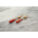 A pair of Coral drop Earrings, approx 40mm long, approx 3.50gms