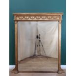 A 19th Century gilt Overmantel Mirror with floral swags and drapery to the frieze above a bevelled