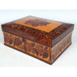 A 19th Century Tunbridge Ware Jewellery Box, the hinged cover with rose design enclosing a tray