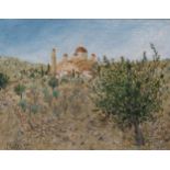 MICHAEL OWEN (b.1938). A Landscape with Church, Cyprus, signed and dated 1973, and inscribed on