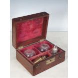 A Cupping Set in mahogany, Box containing two cups, a Down Bros Burner, and a Scarifier, 7¼in W