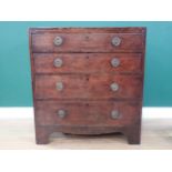 A small Georgian mahogany Chest of four long graduated drawers with caddy top and bracket