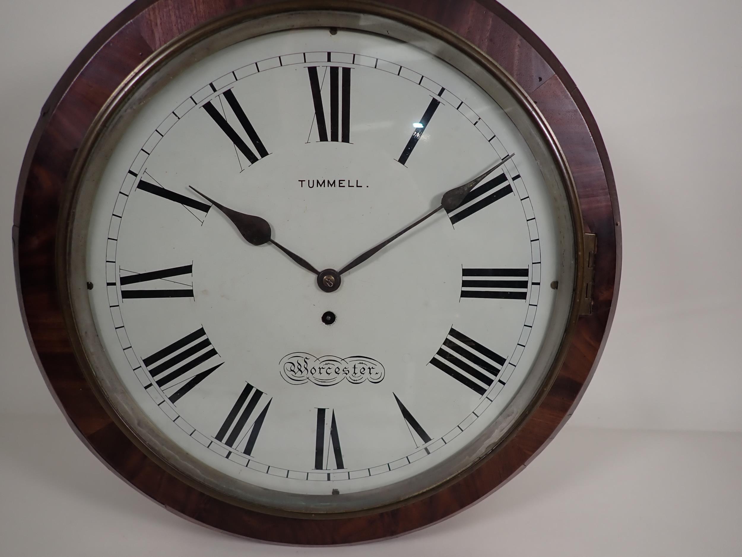 A 19th Century mahogany cased circular Wall Clock with white enamel circular dial inscribed Tummell, - Image 2 of 4