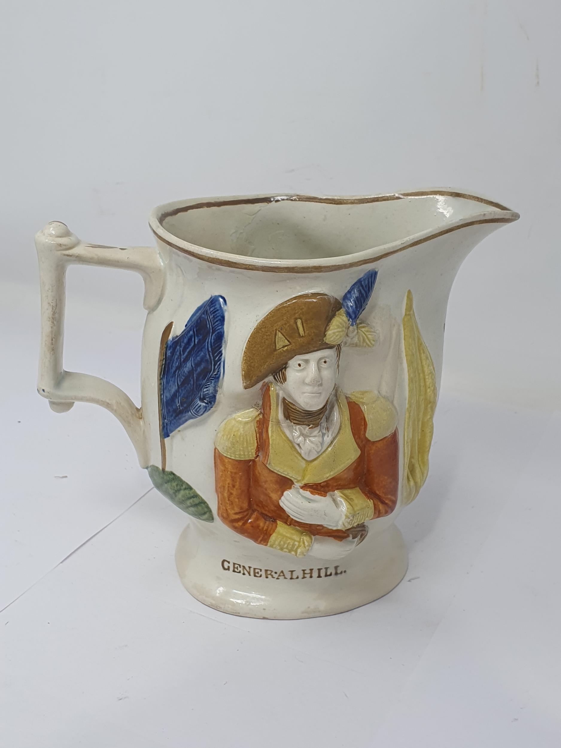 A 19th Century English pottery Jug with relief moulded portraits of Lord Wellington and General Hill - Image 4 of 7