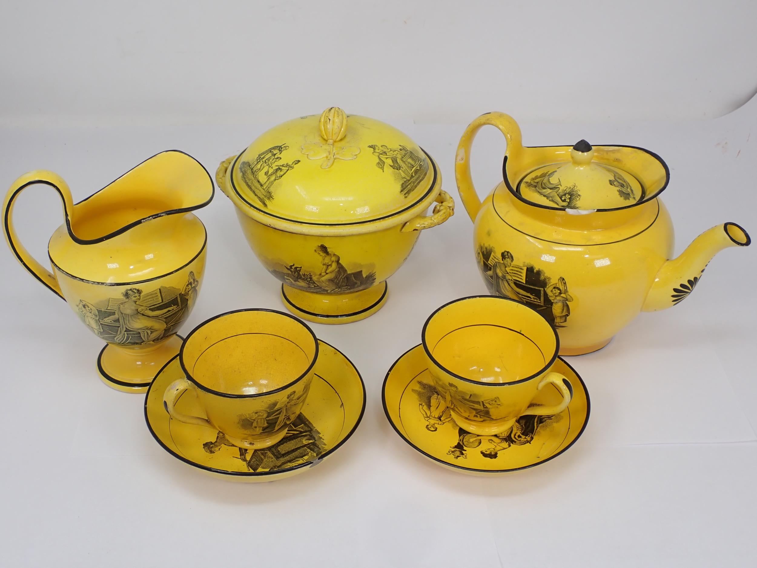 A 19th Century canary yellow English pottery Tea Service comprising Tea Pot (rim chipped), - Image 2 of 8